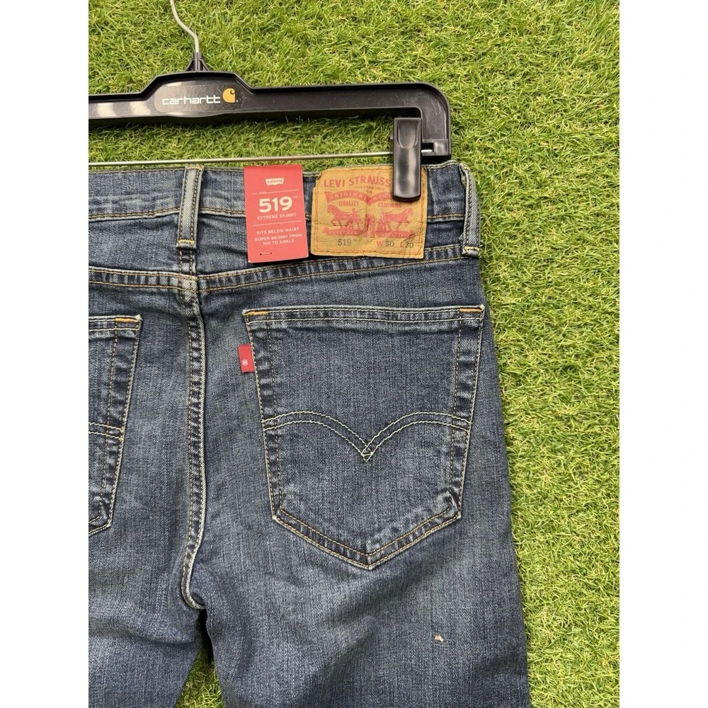 Levis 519 Jeans Mens 30x30 Extreme Skinny Stretch Sits Below Waist Dark Wash NWT